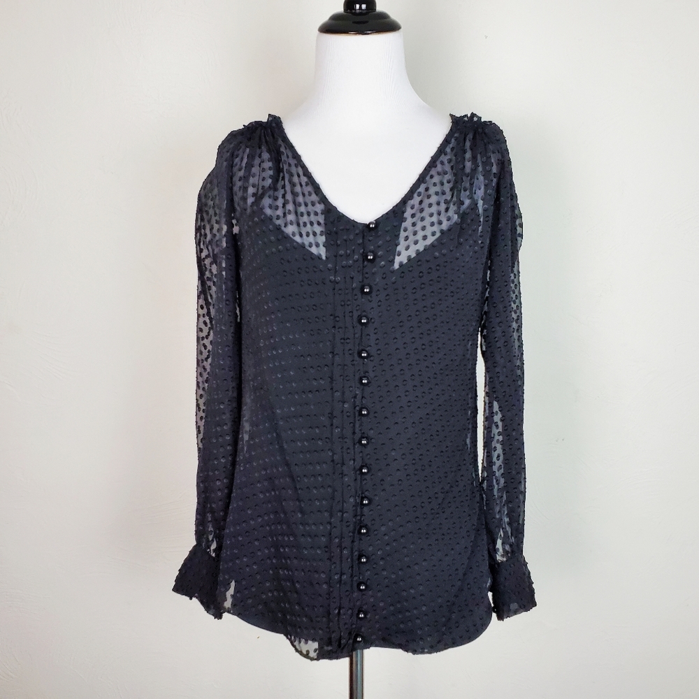 Shoshanna Top Swiss Dot Black Novelty Quirky Boho Cottagecore Gothic Romantic